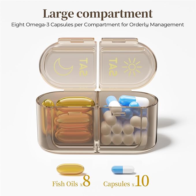 Betife AM PM Pill Organizer 7 Day, Weekly Pill Organizer Box 2 Times a Day | Portable, Cute, Easy Open, Airtight, Fashion, Dust-Proof, Reusable, Sturdy