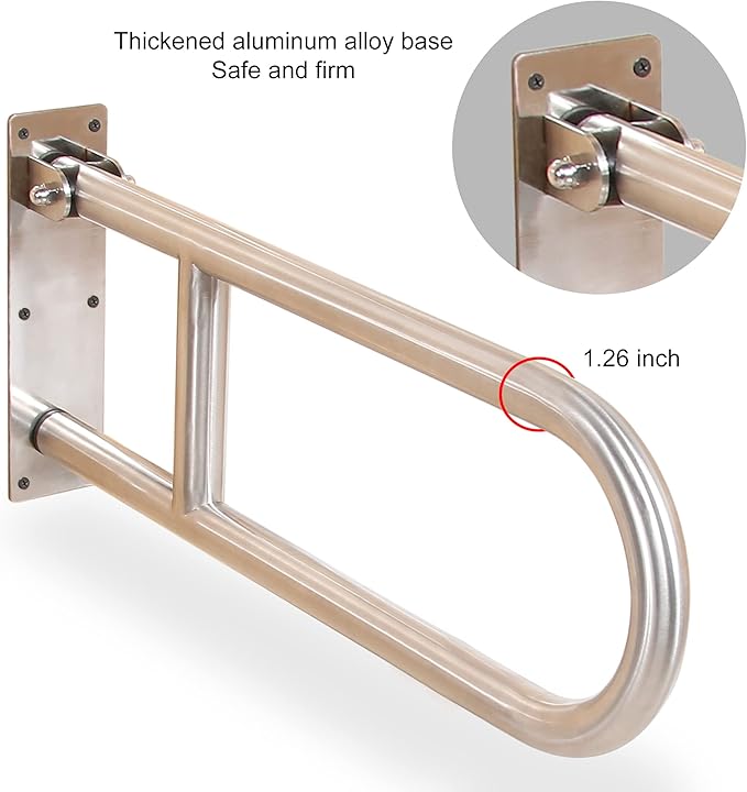 Grab Bars for Toilet Grab bar 304 Stainless Steel Foldable Bathroom Grab Bar, Metal Color, 24 inches Long. Wall Mounted Support for Handicapped or Elderly.