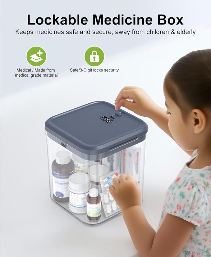 ySky Lockable Storage Box with Combination Code - Secure Medicine Safe, Phone Jail & Snack Container for Refrigerator, Home, Office- Durable Multi-Purpose Lock Box(Navy)