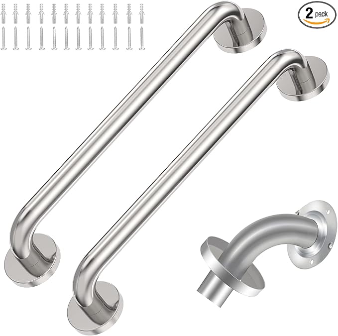 2 Pack Grab Bars for Bathroom, 18 Inch Chrome Stainless Steel Shower Grab Bar, Concealed Screw Balance Assist Safety Bath Handrail, 500lbs Support Shower Handle for Handicap, Elderly, Injury