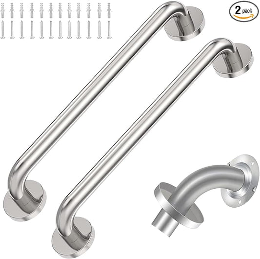 2 Pack Grab Bars for Bathroom, 18 Inch Chrome Stainless Steel Shower Grab Bar, Concealed Screw Balance Assist Safety Bath Handrail, 500lbs Support Shower Handle for Handicap, Elderly, Injury