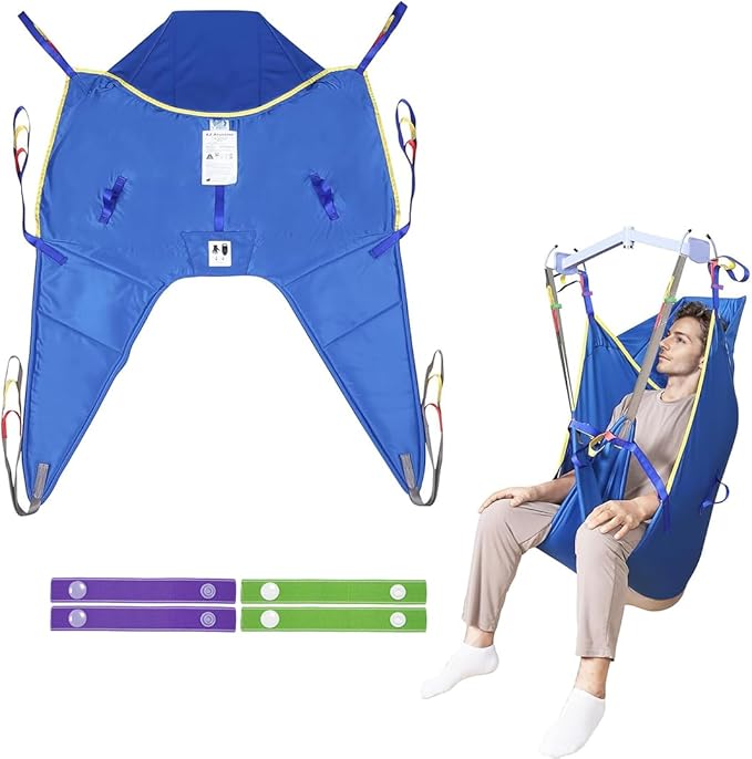 Patient Lift Slings for Home Use,Transfer Aids for Disabled and Elderly, Divided Leg Sling with Head Support,Hoist Sling for Toileting, Supports up to 500 lbs (Medium)