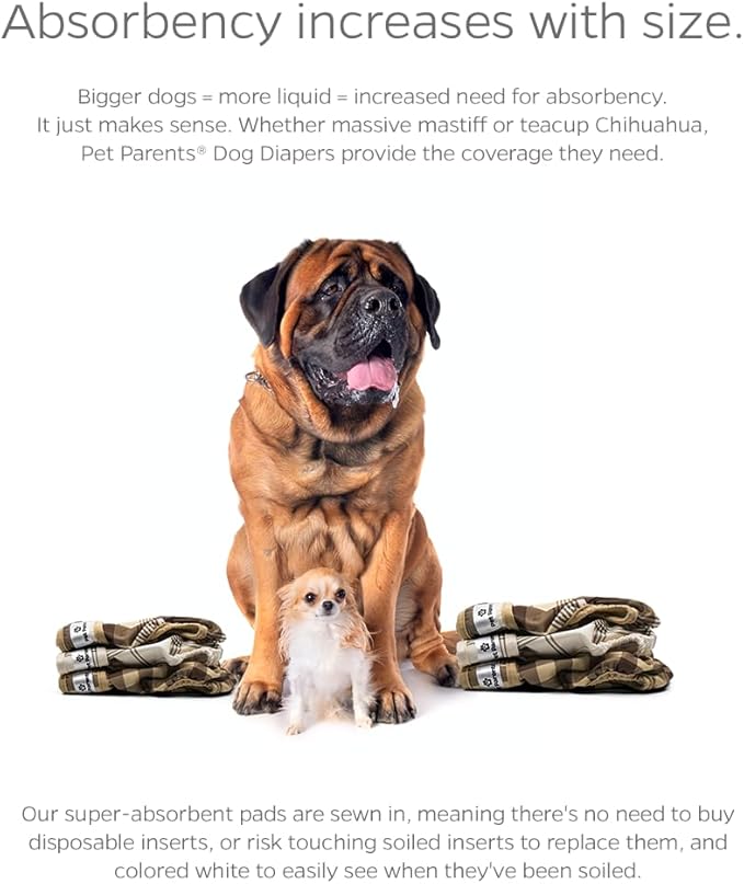Pet Parents® Washable Dog Diapers (3pack) + Extendrs® of Durable Doggie Diapers, Premium Dog Diapers Female & Male (Medium, Oxford)