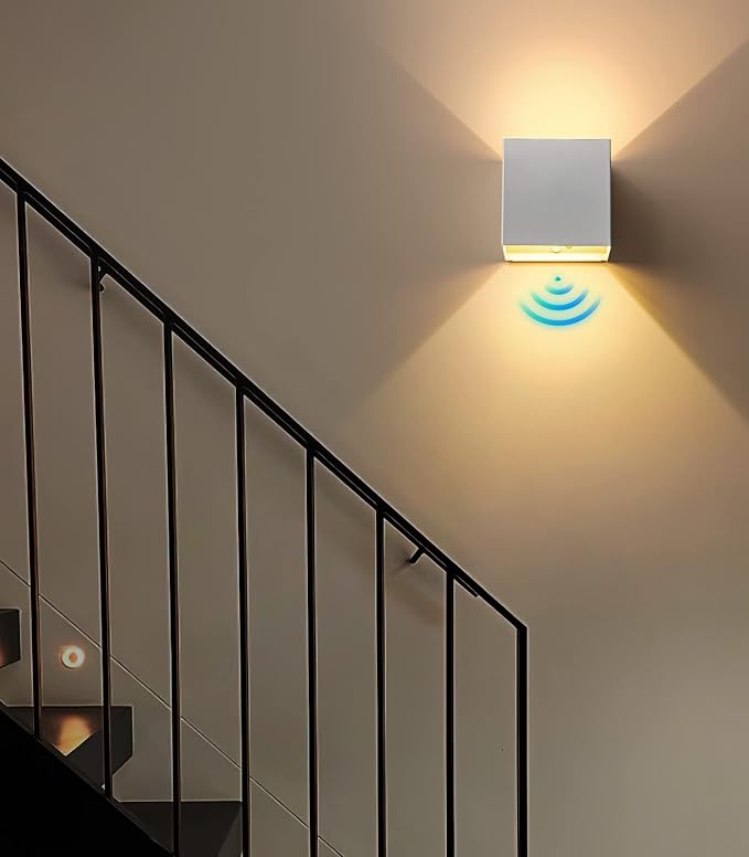 Battery Operated Wall Sconces, 12W Motion Sensor Light Indoor, 6000mAh Wall Lights Rechargeable, 3 Colors Adjustable, LED Wall Lamp for Living Room Bedroom Hallway Decor, White