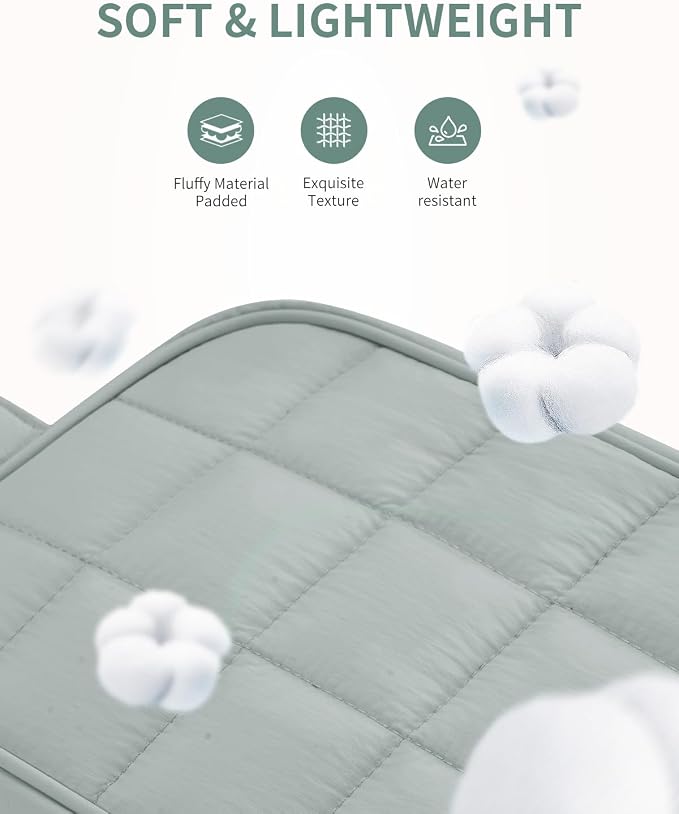 Narwey Quilted Makeup Bag Puffy Make up Bag Cosmetic Bag Organizer, Puffer Travel Toiletry Bag for Traveling Women Girl, Travel Bag for Toiletries, Skincare Medicine Bags (Sage Green)
