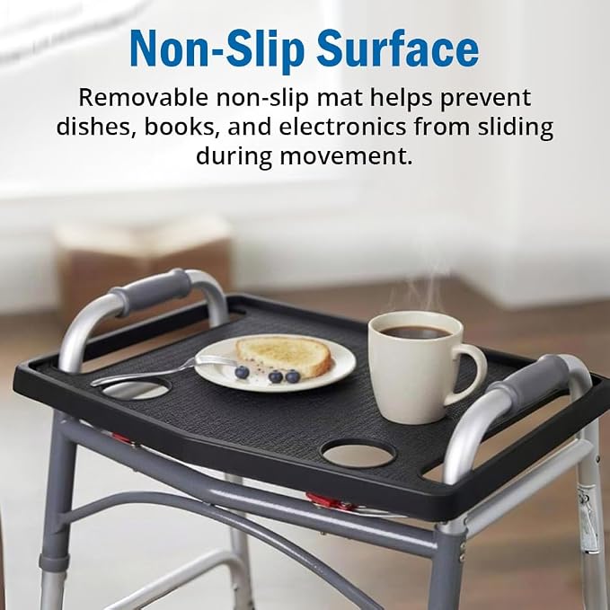 Support Plus Walker Tray Table - Mobility Table Tray for Walker, Non Slip Walker Tray Mat, Walker Accessories Mat, Cup Holder for Walker (21"x16") - Purple