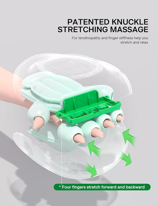 Medisana Hand Massager with Heat and Compression, Cordless Hand Massager for Arthritis and Carpal Tunnel Relief, Knuckle Stretching Massage, Birthday Christmas Gifts for Men Women Dad Mom-Green