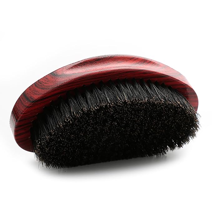 Curved Wave Brush for Men 360, Medium Hard Palm Hair Brushes Boar | Nylon Mix Boar Bristles for Black Hair Wavers to Creating 360 Waves & Beard Daily Use (Stripes Red)