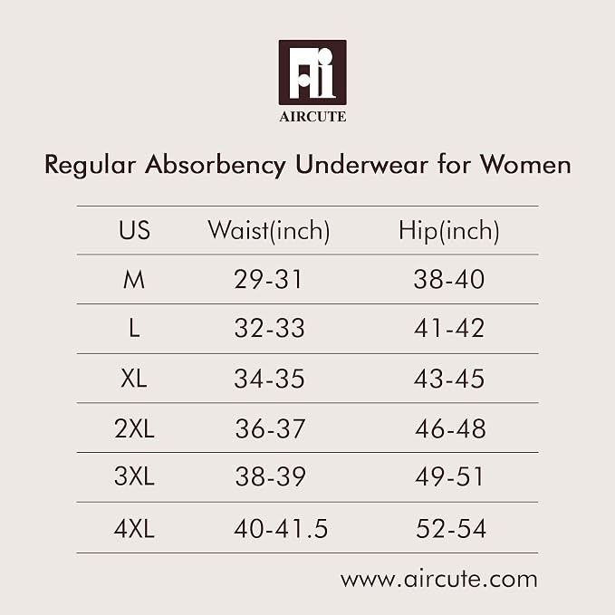 AIRCUTE Washable Urinary Incontinence Protective Underwear for Women Leak Proof Absorbent Reusable Panties 60ML 1 Pack (Dusk, X-Large)