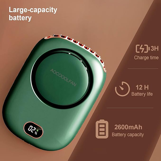 AOCOOLFAN Portable Neck Fan, Mini Small Personal Handheld Fan USB Rechargeable 3 Speed for Girls Boys Woman Eyelash Travel Home Office Outdoor (Green)