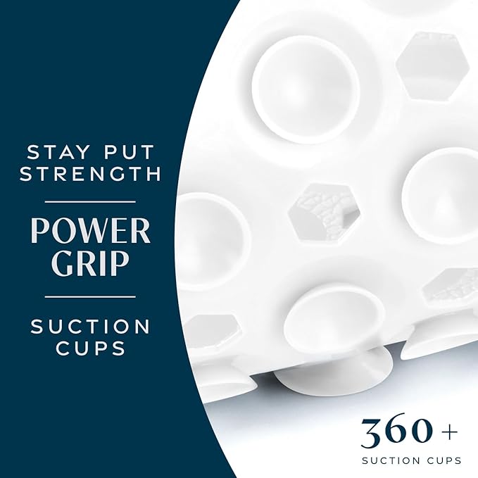 SlipX Solutions Power Grip Bathtub Safety Mat | Precision Grip Technology for Longer, Stronger, & Softer Wet Surface Protection | Solid White 39"x16"