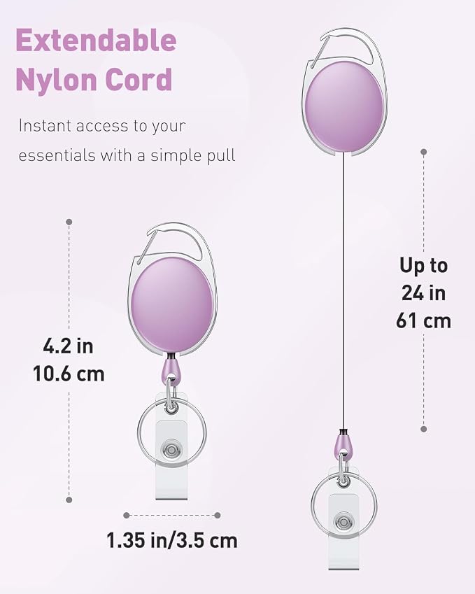 Uniclife 2 Pcs Retractable Badge Reel Keychain Clip Light Purple | Heavy Duty, Badge Holder Clip for Keys and ID Card, Key Chain Extender Aluminum Alloy Carabiner, with Carabiner Belt Clip