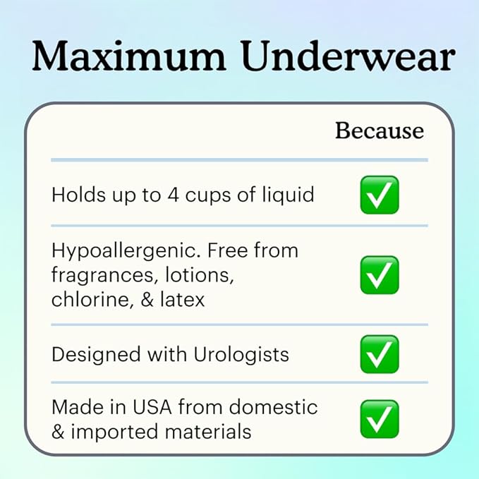 Because Premium Maximum Plus Adult Incontinence and Postpartum Bladder Leak Underwear for Women, Maximum Absorbency, Disposable, Beige, Large, 80 Count (4 Packs of 20)