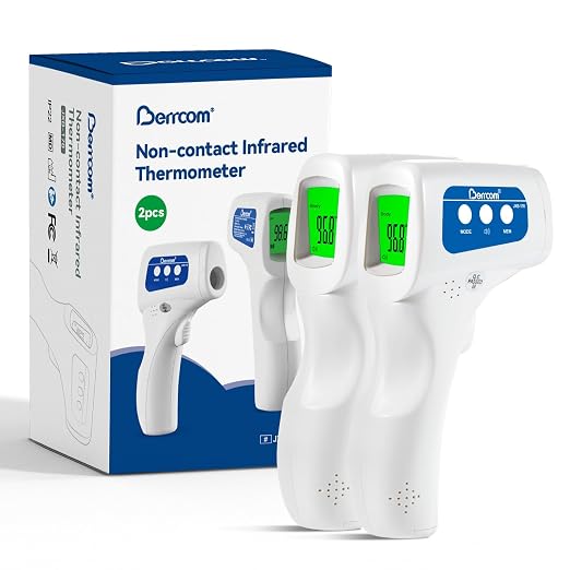 Berrcom 3-in-1 Infrared Forehead Thermometer JXB-178 2-Pack for All Ages | non-contact infrared forehead thermometer, contactless fever check for babies, kids & adults, batteries included