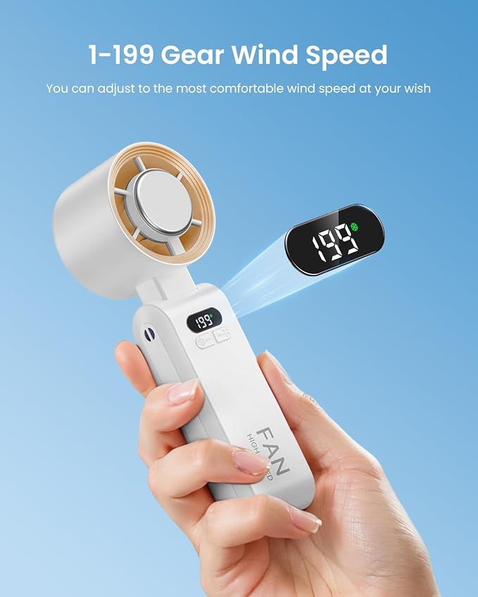 Handheld Portable Turbo Fan with Ice Cooler, Speed (1-199) 5500mAh Rechargeable Personal Fan,[20H Cooling Time] Mini Yet Powerful [20000 RPM] Small Pocket Fans for Travel/Outdoor/Home/Office, White