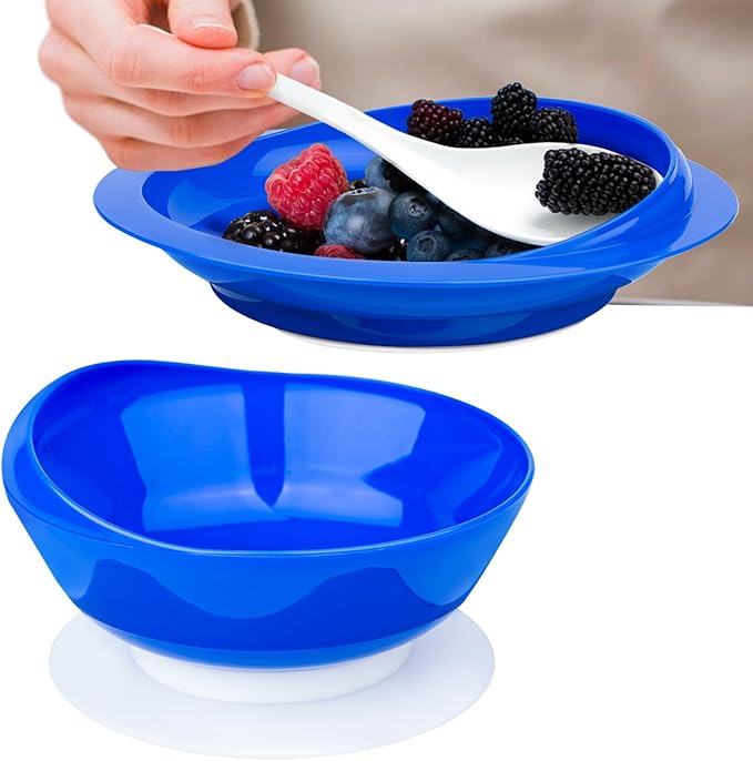 Spill Proof Scoop Plate and Bowl with Non-Skid Suction Base, Adaptive Self-Feeding Dinnerware for Elderly and Disabled