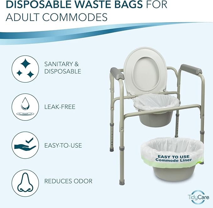 Disposable Bedside Commode Liners for Adult Portable Toilet Chair Seat Bucket and Bedpan | Value Pack of 96 Waste Bags | Universal Fit Liners for Home Medical Care