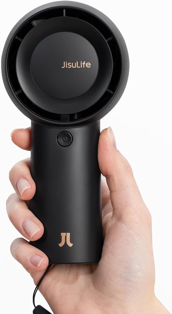 JISULIFE Portable Handheld Turbo Fan Rechargeable 6000mAh 5-Speed (Black) | Up to 18H max cooling, Personal Battery Powered Pocket Fan for Travel/Outdoor/Vacation/Concerts, Birthday Gifts for Women