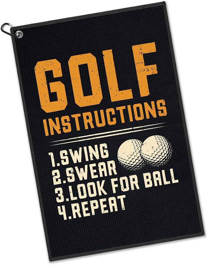 Golf Instructions Golf Towel with Clip, Funny Golfer Bag Accessories, Golfing Accessories for Men Women, Christmas Birthday Retirement Gifts for Golfer, Golfing Gifts for Mom Dad Grandpa Grandma