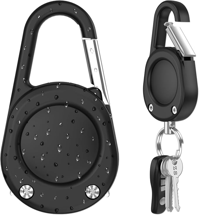 for Airtag (1st & 2nd Gen) Keychain,IPX8 Waterproof AirTag Holder with Carabiner,Hard PC,Lock Clip,Universal Wheel Keyring,Air Tag Keychain for Apple Airtag (Black 1 Pack)