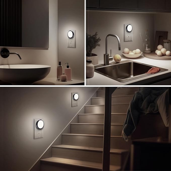 Night Lights Plug Into Wall [2 Pack], LED Night Light with Dusk-to-Dawn Sensor, 5000K Daylight White Brightness Nightlight, Compact Design Nightlights for Bathroom, Hallway,Stairway, Non-Dim