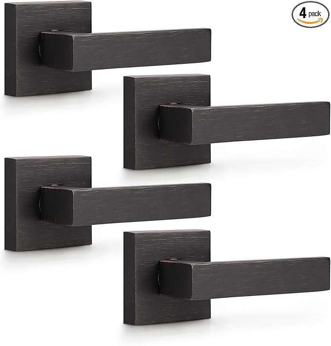 KNOBWELL Door Handles Oil Rubbed Bronze 4 Pack, Dummy Door Handle Interior Door Lever, Single Sided Door Knobs Reversible for Left and Right