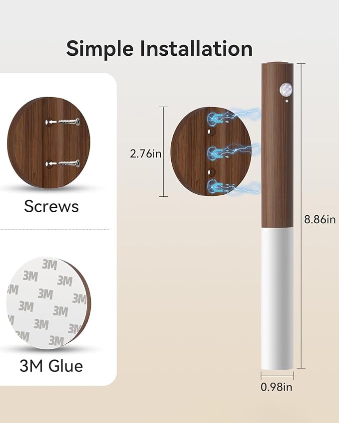 Motion Sensor Light Indoor, 2200mAh Rechargeable Wall Sconce | Battery operated wall lights magnetic night lights wooden wall decor for stairways, hallways, bedrooms and picture lighting