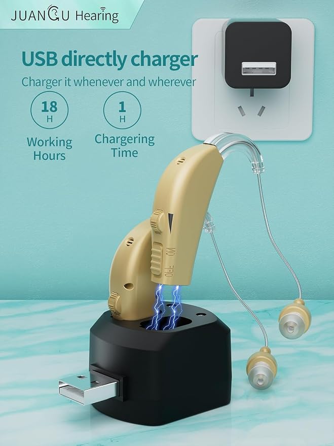Hearing Aids for Seniors Rechargeable Invisible Behind The Ear Design with 20H Battery DSP Noise Reduction OTC Hearing Aids for Mild to Moderate Hearing Loss Easy Volume Control Not Amplifiers