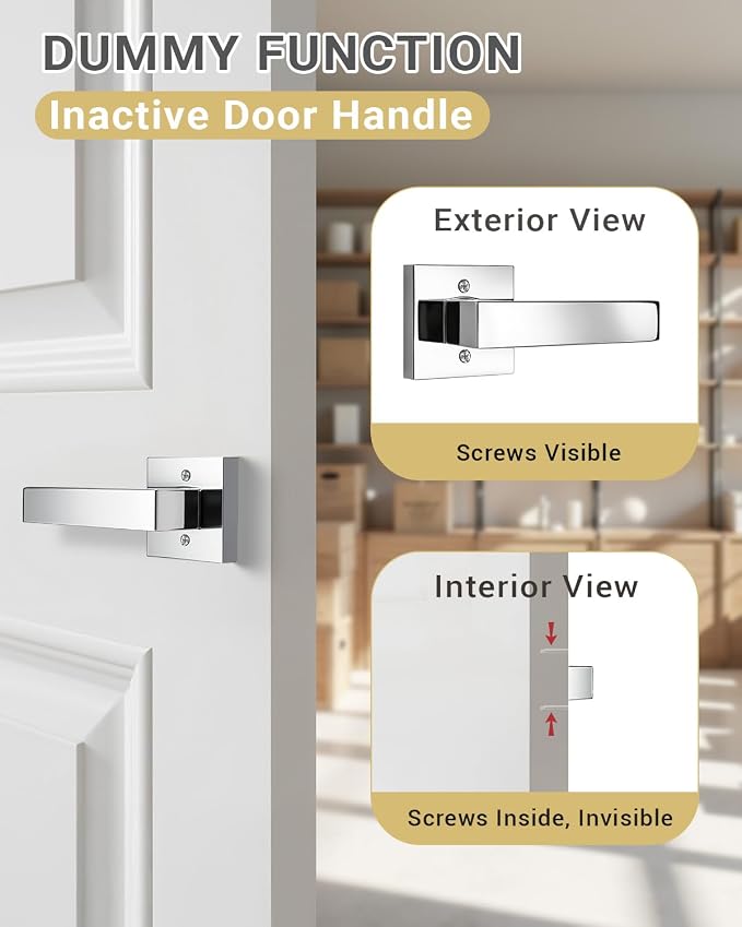 KNOBWELL 2 Pack Polished Chrome Interior Doorknob Closet Door Lever, Inactive Door Handle Reversible for Left and Right(One Side Use)