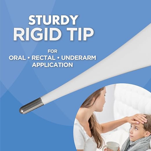 Veridian 60-Second Digital Thermometer with Rigid Tip | Oral, Rectal & Underarm Use, Fever Alert at 100.0°F, Memory Recall, Waterproof, Storage Case Included