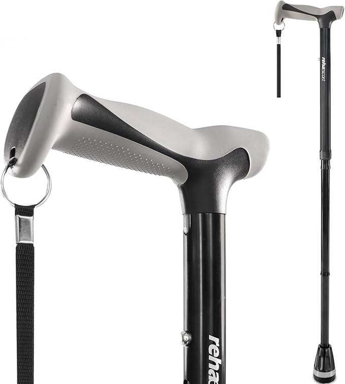 Rehaescort Walking Cane, Folding, Adjustable, Lightweight, Walking Canes for Men & Women, Soft Ergonomic Handle, Heavy Duty All Terrain Tip, Walking Sticks for Seniors & Adults with Travel Bag