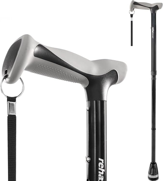 Rehaescort Walking Cane, Folding, Adjustable, Lightweight, Walking Canes for Men & Women, Soft Ergonomic Handle, Heavy Duty All Terrain Tip, Walking Sticks for Seniors & Adults with Travel Bag