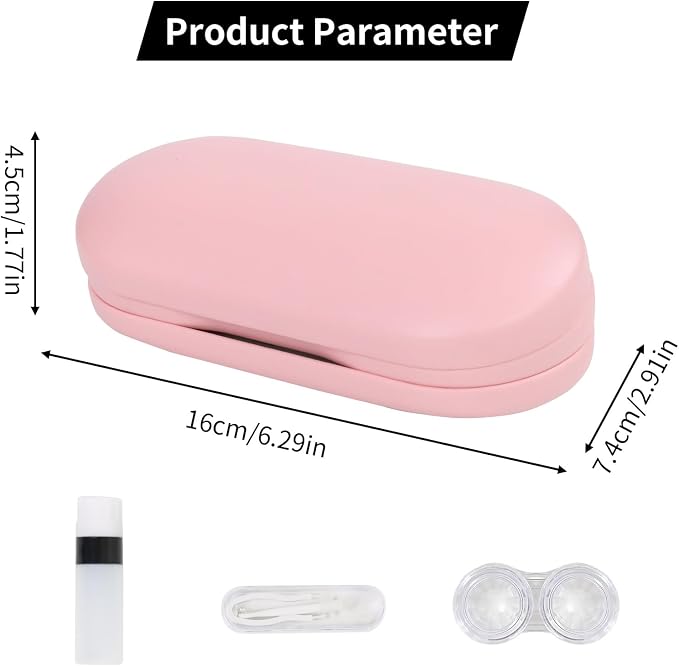 2 in 1 Contact Lens Case and Eyeglasses Case for Women Men Kids, Double Sided Hard Shell Portable Glasses Travel Holder with Built-in Mirror, Contact Lens Box (Pink)