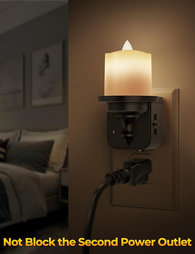 Flameless Candle Night Light, Night Lights Plug into Wall 2 Pack, LED Candle Night Light with Light Sensor, 0-100LM Dimmable Nightlight Plug in, 3000K Soft White Nightlight for Kids Hallway Bathroom