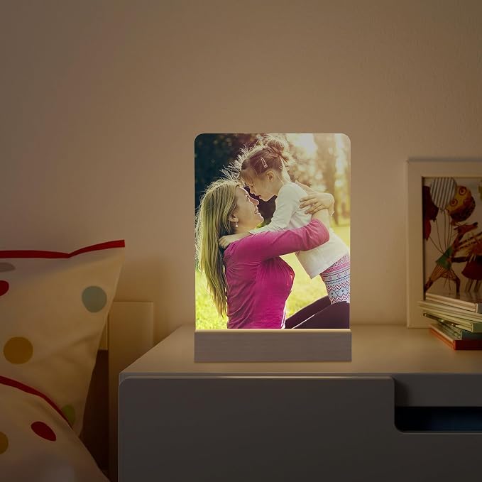 4 Pack 6" x 8" Sublimation led Acrylic Photo Frames Night Lights Blanks Heart Shape,with Warm Color Light with Wood Stand for Heat Press Machine Printing