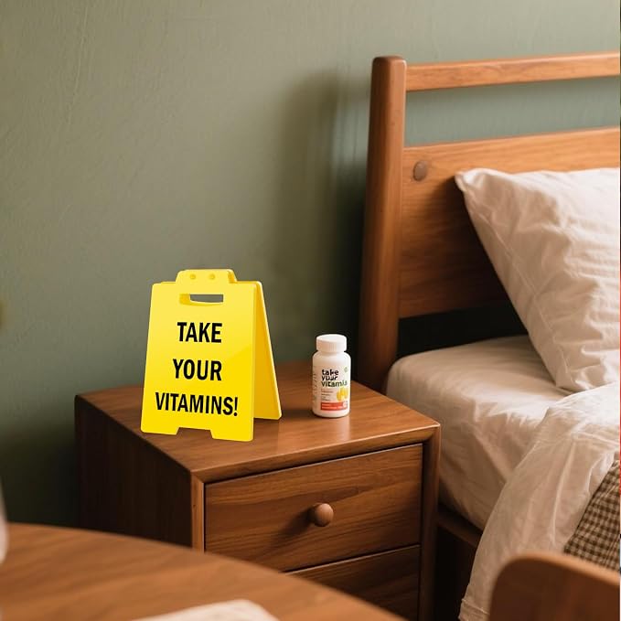 MBL Vitamins Pill Medicine Reminder - Take Your Vitamins, Funny Daily Habit Health Medical Little Reminders Desk Signs Christmas Stocking Stuffers Xmas Gift for Office Desktop Home Bedroom Kitchen