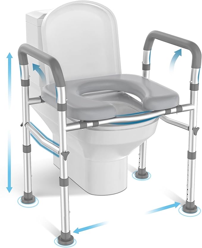 Raised Toilet Seat with Handles for Elderly, Toilet Seats Risers for Seniors,Adjustable Height & Width 400 lb Handicap Pregnant Elavted Toilet Seat Chair, Fits Any Toilet