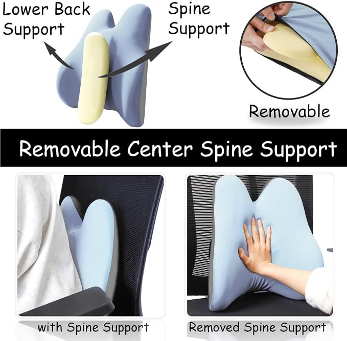 King Mills Plus Size Lower Back Support for Office Chair, Ergonomic Back Support for Office Chair Women w. Back Pain, Memory Foam Filling Car Lumbar Pillow for Pain Relief & Back Rest, Blue