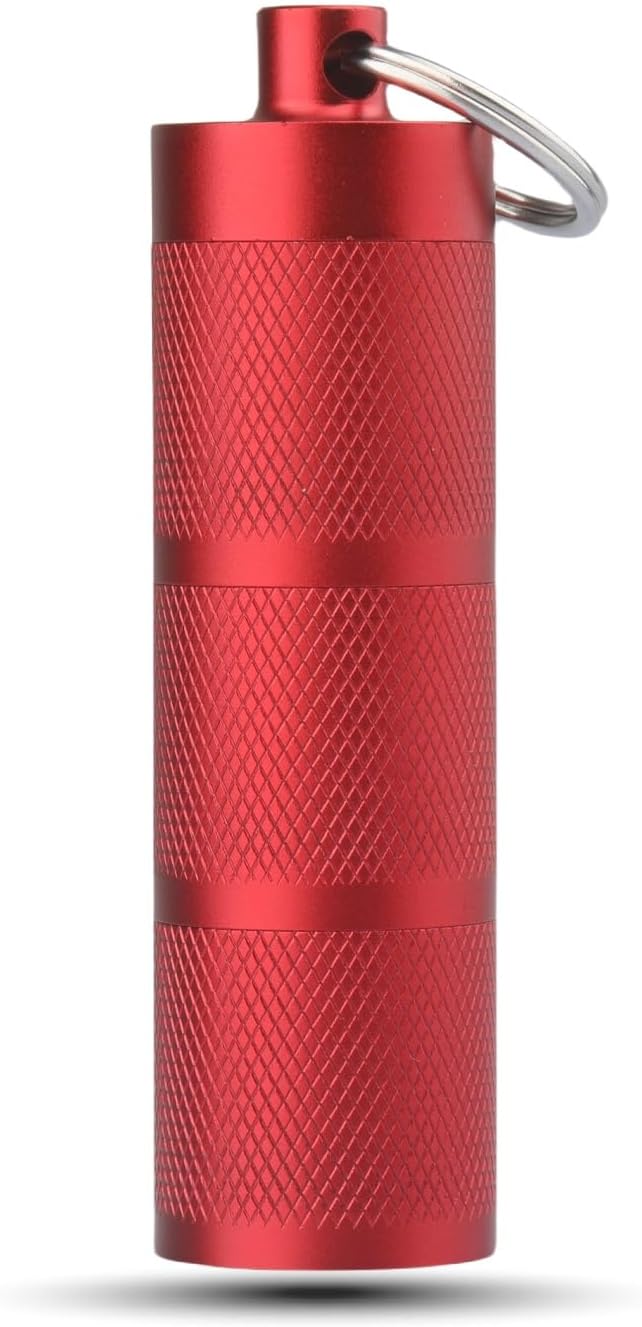 Waterproof Keychain Pill Holder - 3-Compartment, Wine Red | Anodized aluminum with a keyring. 3 detachable layers. Pocket-sized, rustproof EDC pill container