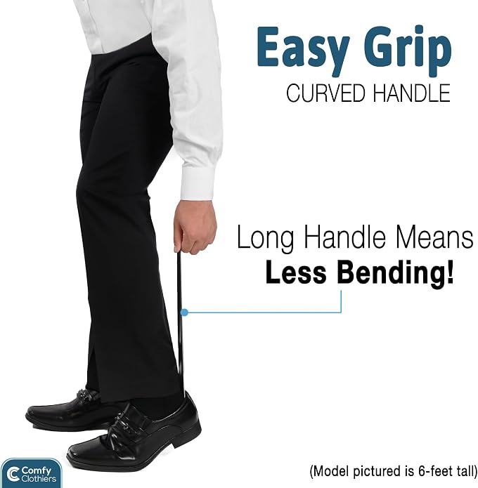 Comfy Clothiers Long Handle Metal Shoe Horn (16.5"/42cm) - Stainless Shoehorn for Shoes & Boots
