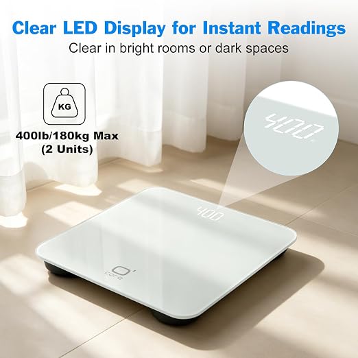 O'CARE Digital Bathroom Scale,Highly Accurate Body Weight Scale,Large Clear LED Display, Differential Display, Including 4*AAA Battery, Measures Weight up to 400LB