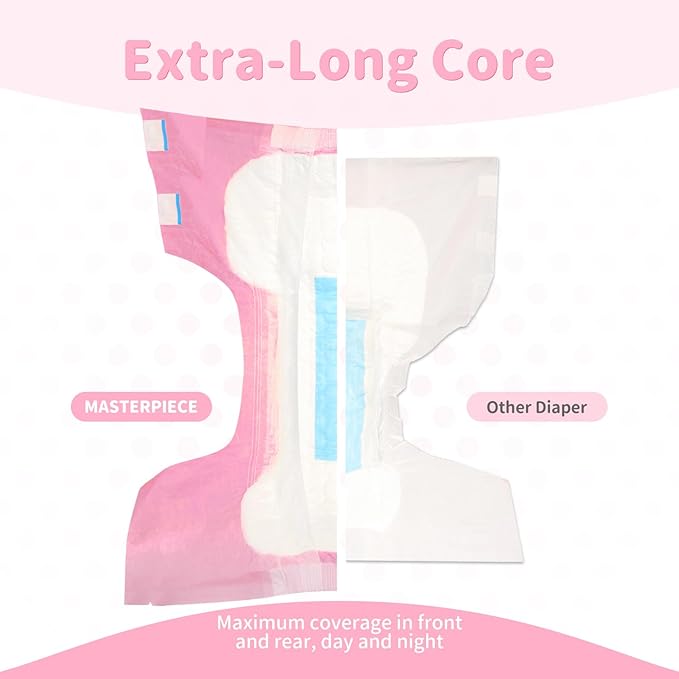 SUNKISS Masterpiece Adult Diapers with Tabs, Unisex Disposable Incontinence Briefs for Women and Men, Odor Control, Pink, Small/Medium, Previously M, 40 Count (4 Packs of 10)