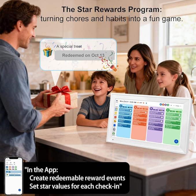 Smart Digital Calendar Family Planner Chore Chart HD Touchscreen Meal Planner & Photo Display Syncs with Online Calendars Includes Desk Stand & Wall Mount (15.6 Inch Digital Calendar - White)