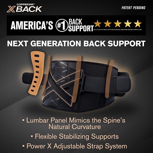 Copper Fit X-Back Brace for Lower Back Pain, Lumbar Support, Herniated Disc, Sciatica, Arthritis – Adjustable, Breathable Design - for Men and Women (Small/Medium) | Back brace with lumbar support for lower back pain, sciatica relief, posture support, ...