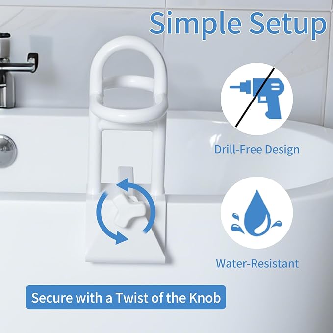 Triple Grip Adjustable Bathtub Handles for Seniors, Tub Grab Bars for Side of Tub, Handicap Grab Bars, Tub Handles for Elderly Innovative Balance Design for Family Safety fits 3-inch+ Thick Walls