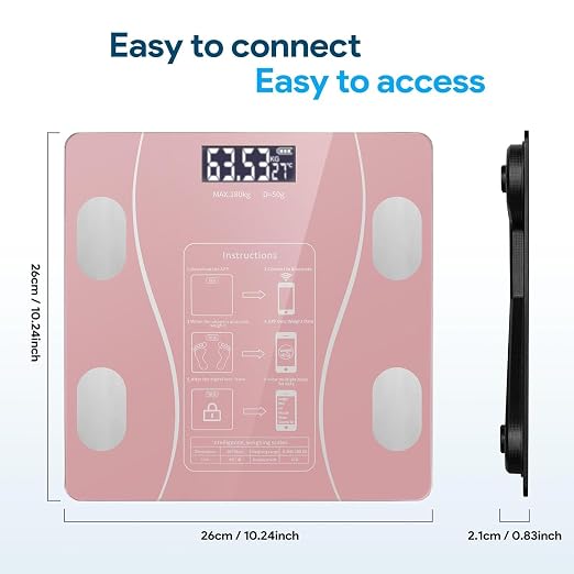 Intelligent Body Fat Scale, a Simple and Practical Digital Scale That can be Connected to a Mobile Digital Bathroom Scale to Display BMI, Body Fat, Muscle Mass, and Durable Weight Scale (Pink)