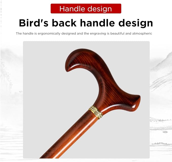 GUYUE Handcrafted Wooden Cane for Men & Women,Gentleman's Walking Sticks, Ergonomic Senior Canes, Natural Solid Wood Luxury Cane, Perfect for Gift-Giving