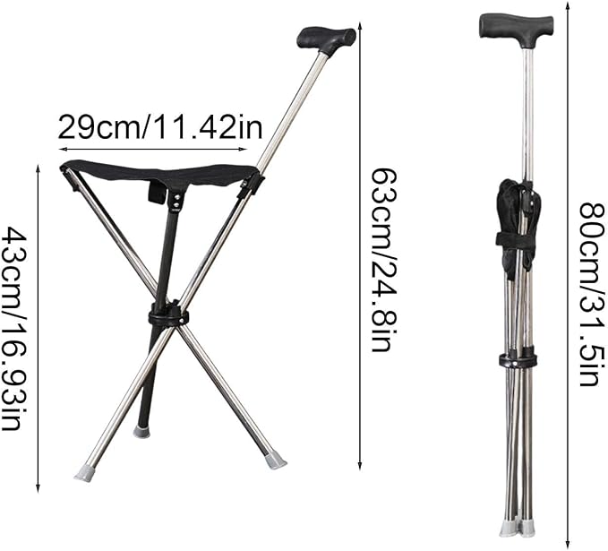 Folding Cane with Seat, Walking Sticks Seat for Seniors | Ergonomic Support Crutch Stool Mobility Aids for Outdoor Trip Park Visit Travel Climbing Hiking Picnic