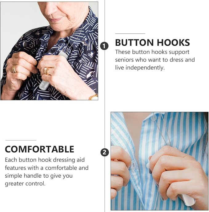 Cabilock Button Hook and Zipper Puller 2pcs Set, Foldable Handheld Buttoning Aid and Zipper Helper for Clothes Dressing, Fixed Button Hook Tool Suitable for Elderly and Disabled Users