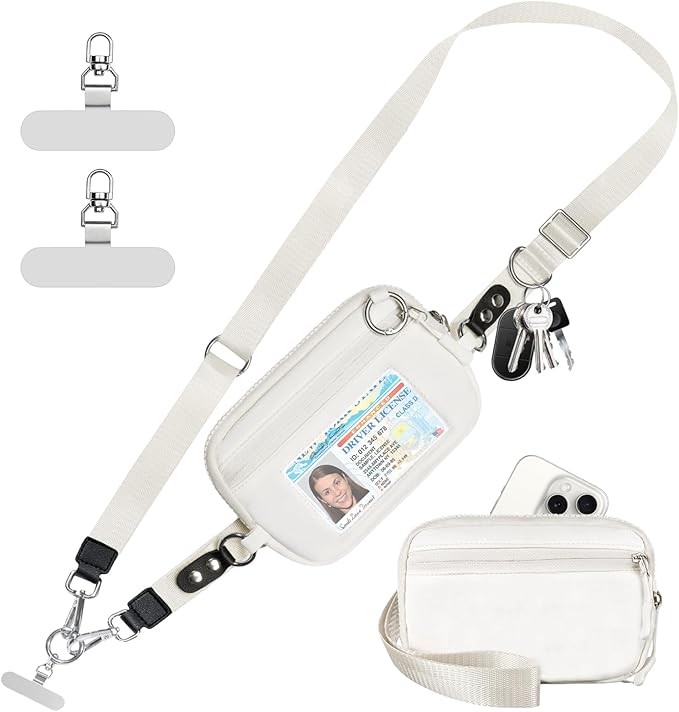 Tiostep Clip and Go Strap for Phone with Wallet Crossbody Phone Lanyard Adjustable and Detachable RFID Wristlet Wallet (Cream, Large)